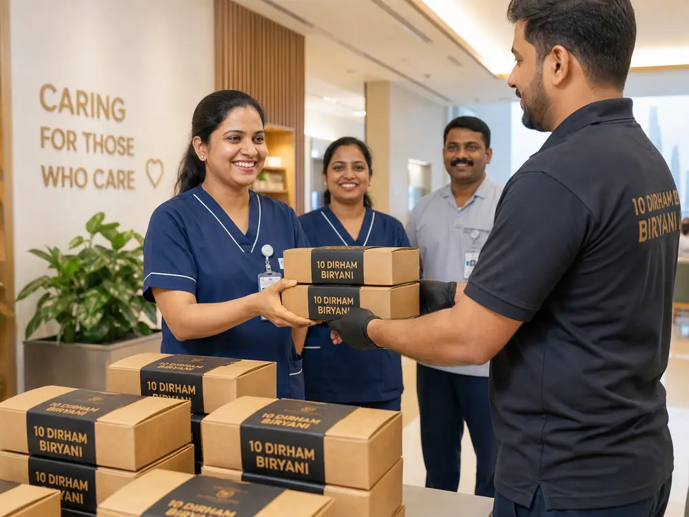 Branded biryani meal packs handed to hospital support staff